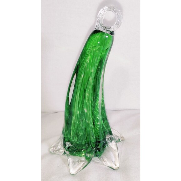 Vintage Emerald Green and White Glass Hand blown "Squash" Pre-Owned - Picture 1 of 5